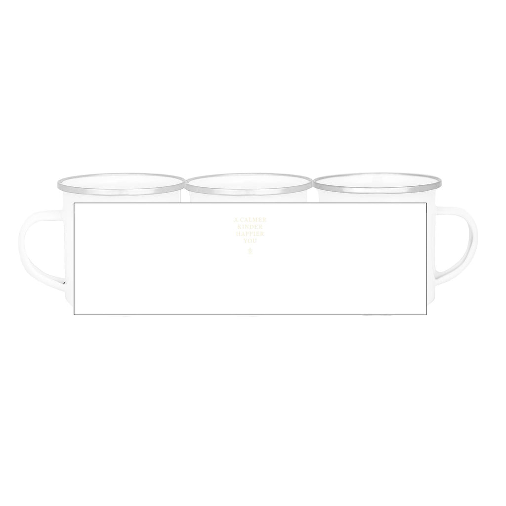 Calmer, Kinder, Happier Enamel Mug — White