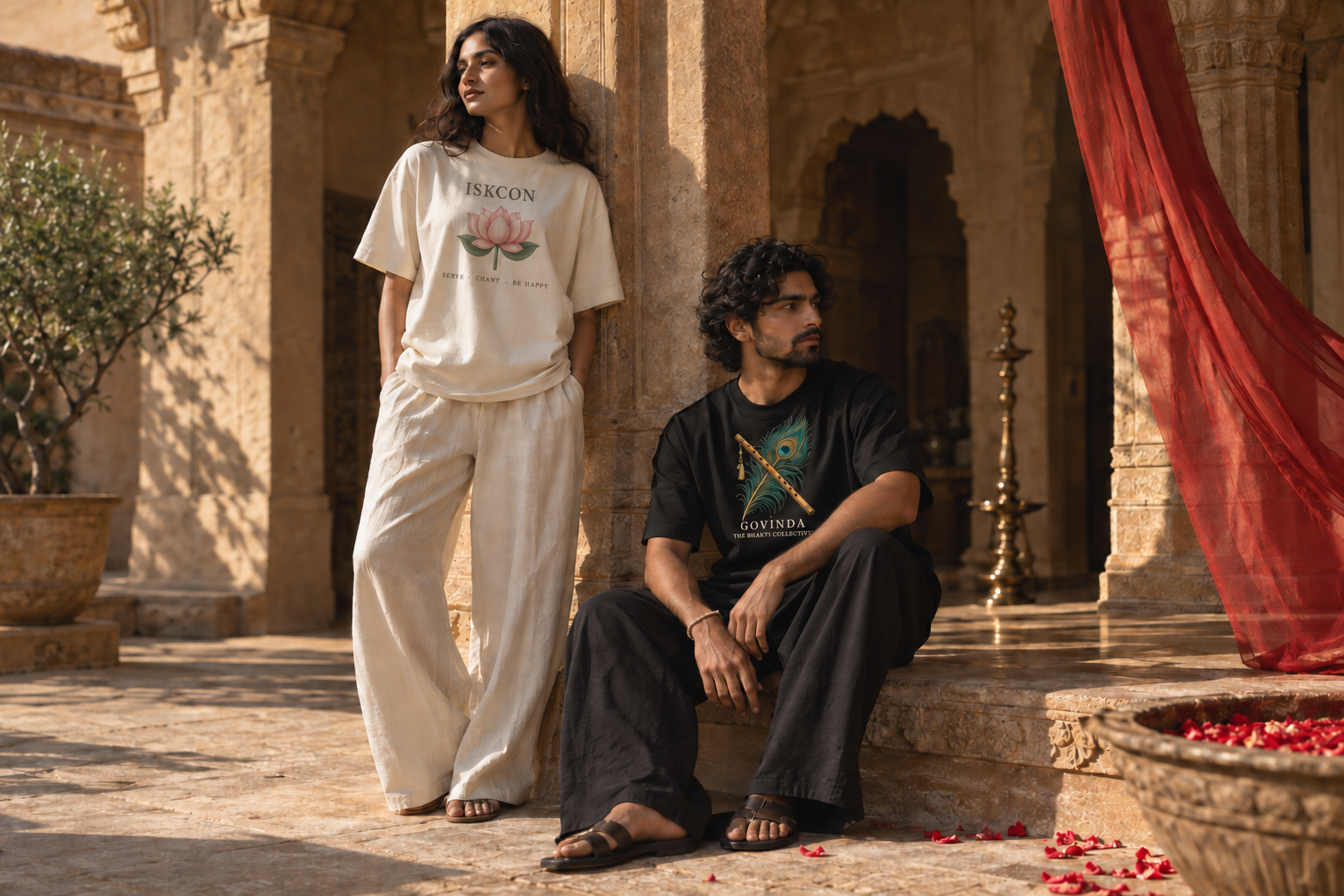 The Bhakti Collective campaign featuring the ISKCON Lotus and Govinda tees